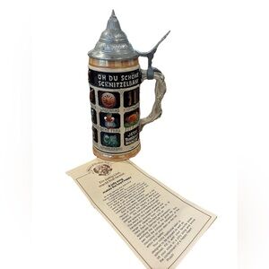 70s THEWALT OH DU SCHONE SCHNITZELBANK GERMAN BEER STEIN W PEWTER LID W BROCHURE